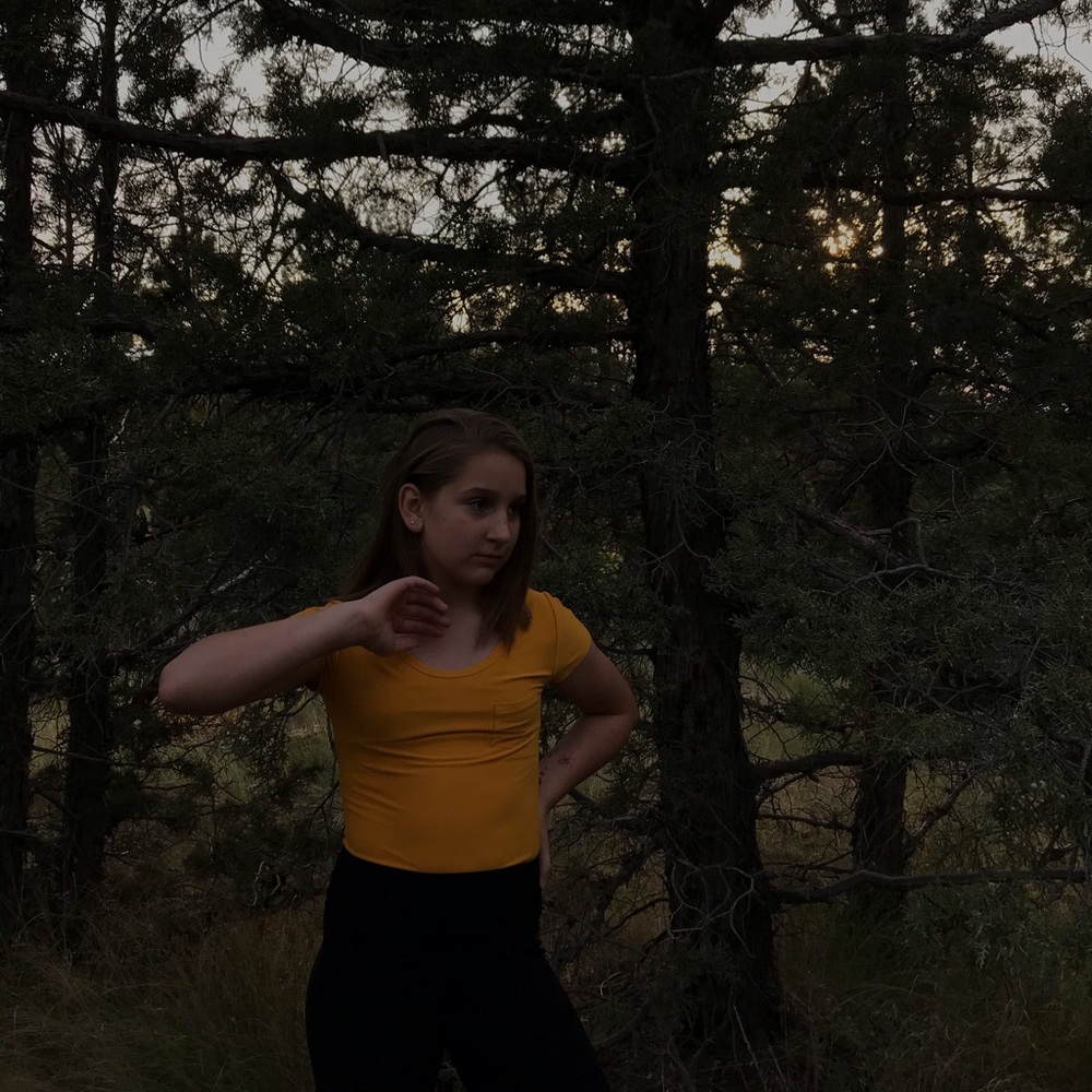 Yellow top size 12-14 & N.Y.L small black leggings